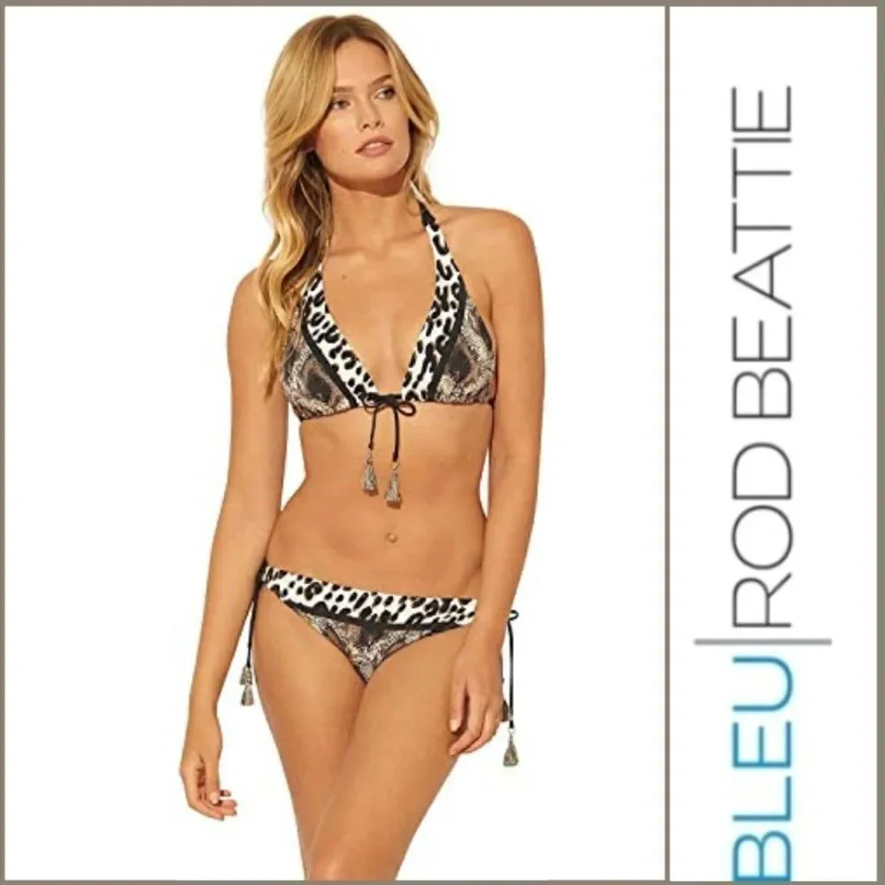 Bleu Rod Beattie Animal Print Triangle Bikini Top Tie Side Hipster Botto…